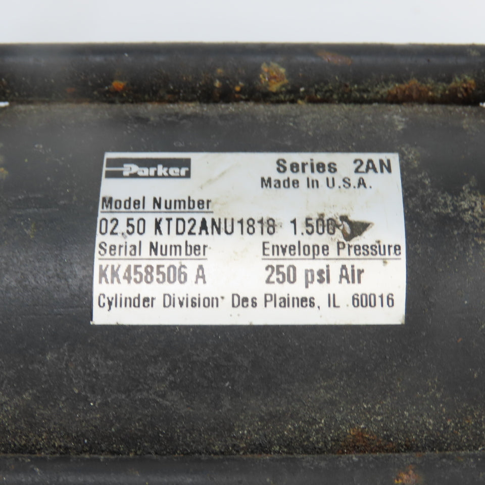 Parker 02.50 KTD2ANU1818 1.500 Double Ended/Acting Pneumatic Cylinder 2.5" Bore