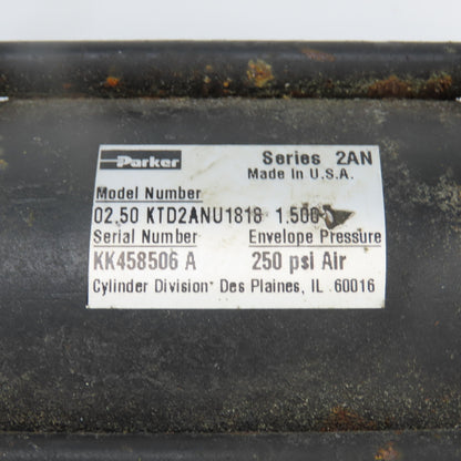 Parker 02.50 KTD2ANU1818 1.500 Double Ended/Acting Pneumatic Cylinder 2.5" Bore