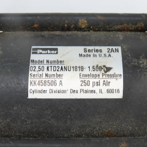 Parker 02.50 KTD2ANU1818 1.500 Double Ended/Acting Pneumatic Cylinder 2.5" Bore