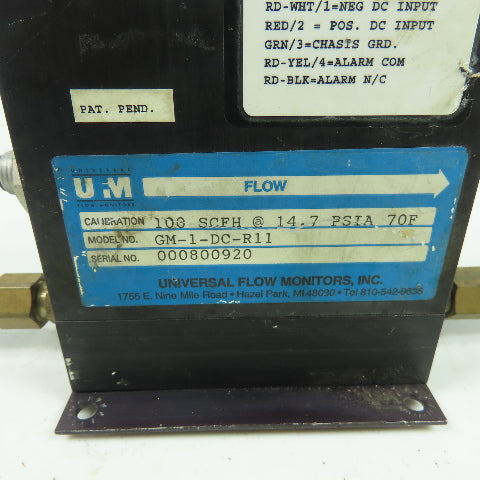 Flow Stream GM-1-DC-R11 Universal Flow Monitors 100 SCFH 14.7 PSIA 70F