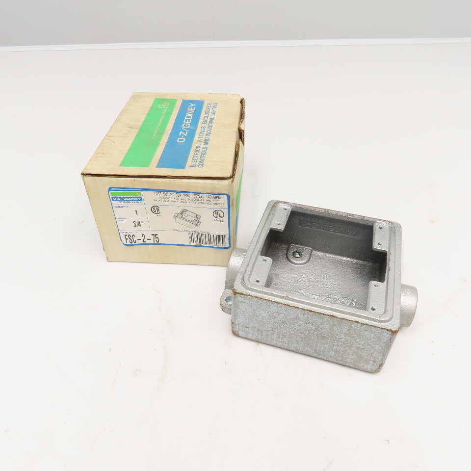 OZ Gedney FSC-2-75 3/4" Hub Cast Iron Outlet Box FSC Style Two Gang No Cover