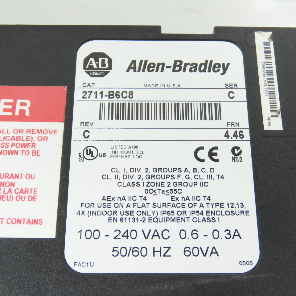 Allen Bradley 2711-B6C8 Ser C Rev C FRN 4.46 PanelView 600 Operator Interface