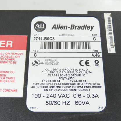 Allen Bradley 2711-B6C8 Ser C Rev C FRN 4.46 PanelView 600 Operator Interface