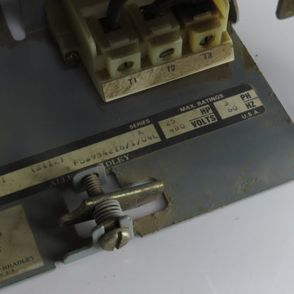 Allen Bradley YUW934216/1A1 Size 2 Mcc Motor Starter Bucket 25HP 480V 3PH 3 Pole