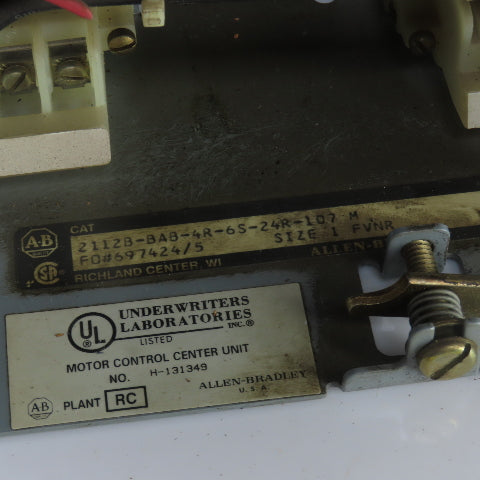 Allen Bradley 2112B-BAB-4R-6S-24R-107 Size 1 Mcc Motor Starter Bucket 10HP 480V
