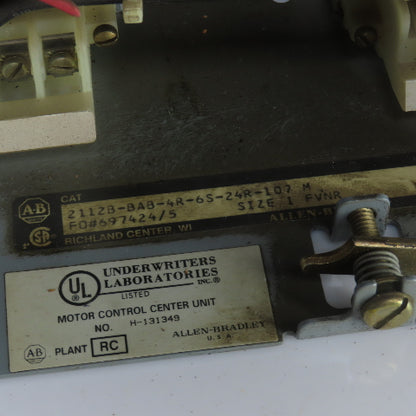 Allen Bradley 2112B-BAB-4R-6S-24R-107 Size 1 Mcc Motor Starter Bucket 10HP 480V