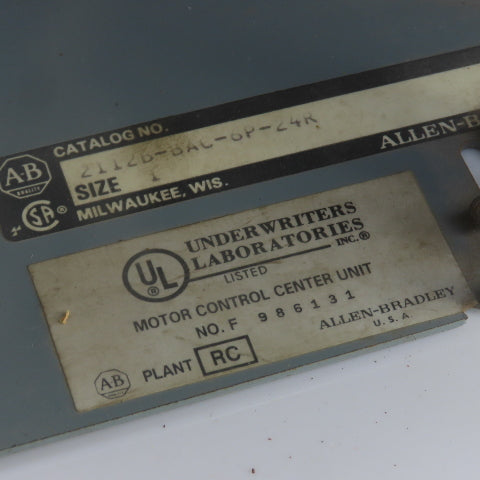 Allen Bradley 2112B-BAC-6P-24R Size 0 Mcc Motor Starter Bucket 5HP 600V 3PH