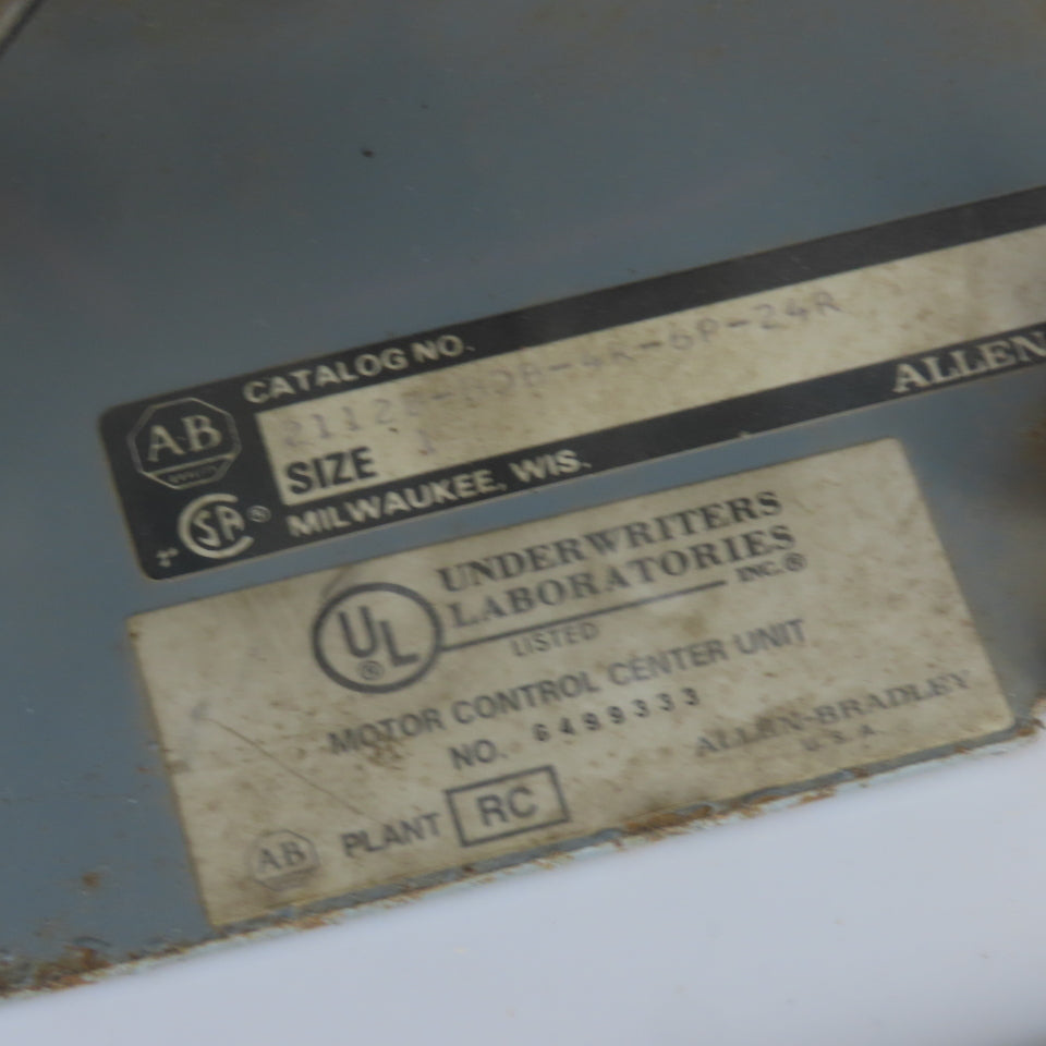 Allen Bradley 2112B-BDB-4R-6P-24R Size 1 Mcc Motor Starter Bucket 10HP 480V 3PH