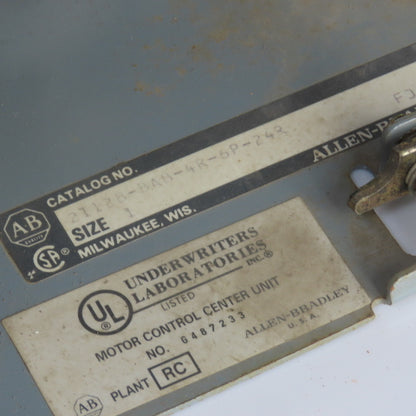Allen Bradley 2112B-BAB-4R-6P-24R Size 1 Mcc Motor Starter Bucket 10HP 480V 3PH