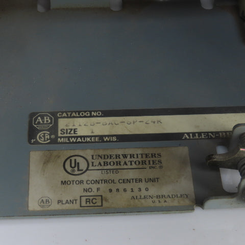Allen Bradley 2112B-BAC-6P-24R Size 0 Mcc Motor Starter Bucket 5HP 480V 3PH