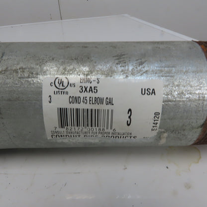 3" 45° Galvanized Ridgid Ridged Steel Conduit Elbow