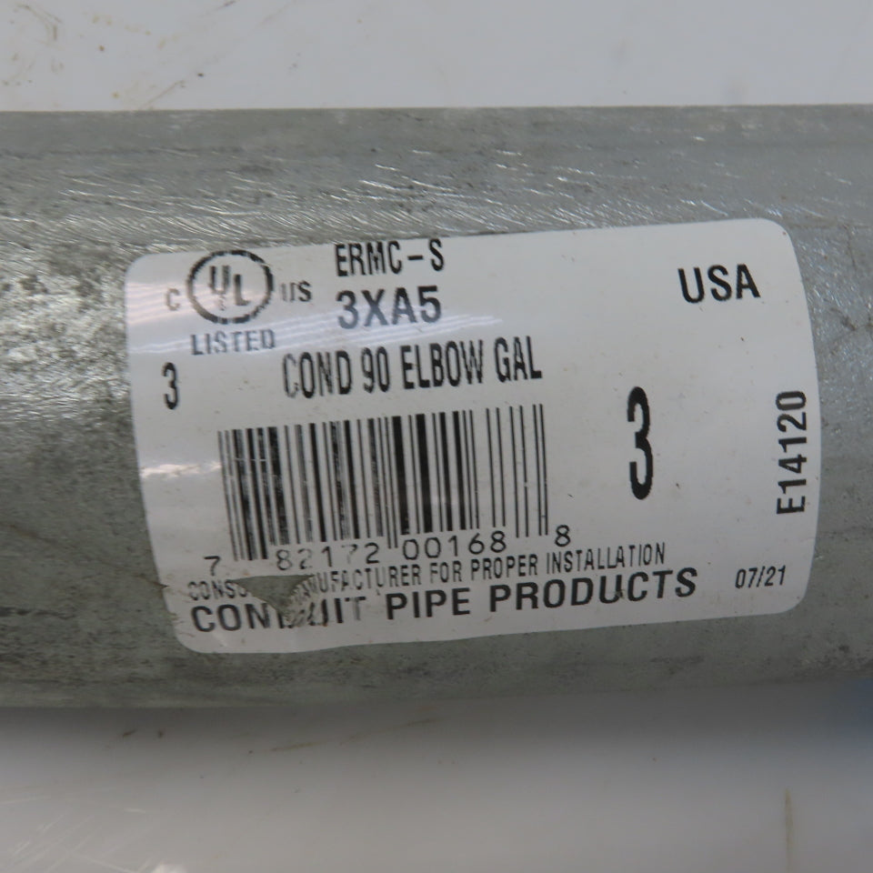 3" 90° Galvanized Ridgid Ridged Steel Conduit Elbow