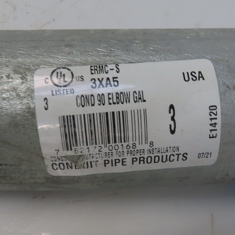 3" 90° Galvanized Ridgid Ridged Steel Conduit Elbow