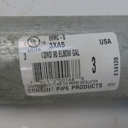 3" 90° Galvanized Ridgid Ridged Steel Conduit Elbow