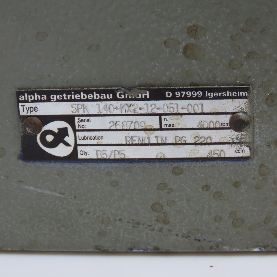 Alpha Getriebebau SPK 140-MX2-12-051-001 12:1 Ratio Right Angle Gear Reducer