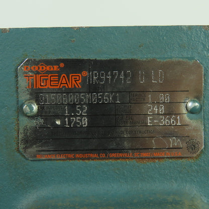 Dodge Tigear MR94742 U LD 1.5:1 Ratio Left Hand Gear Box 1.52HP In 1166RPM Out