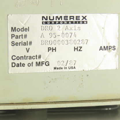 Numerex DRO 2 AXIS Micron-X Two Axis Digital Readout 110-120VAC 1PH