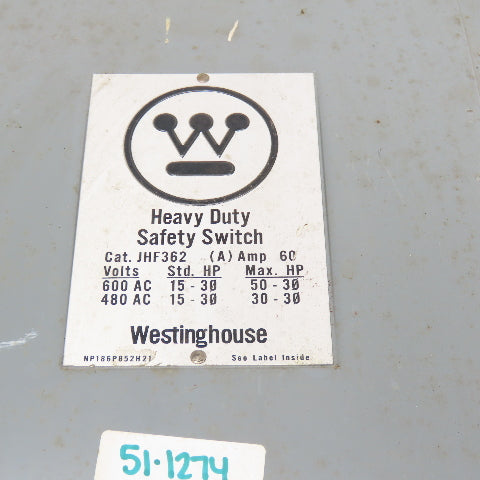 Westinghouse JHF362 600V 60A Fused Safety Disconnect Switch