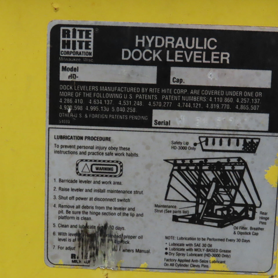 Rite Hite HD2086 Hydraulic Dock Leveler 40M Capacity Platform Only 6' x 7' x 12"