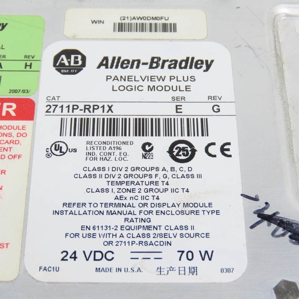 Allen Bradley 2711P-RP1X Ser E Rev G Panelview Plus Logic Module 2711P-T10C4D1