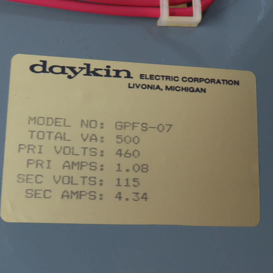 Daykin GPFS-07 460V Pri 500VA 115V Sec Fused Transformer Disconnect