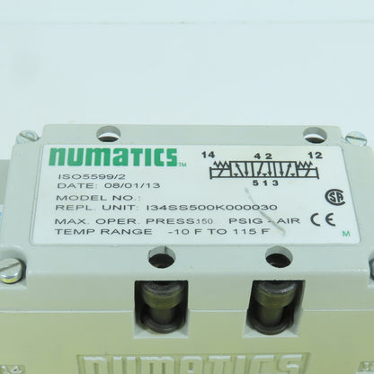 Numatics I34SS500K000030 5/3 Position Pneumatic Solenoid Valve 150PSIG 120V