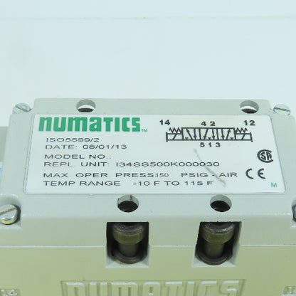 Numatics I34SS500K000030 5/3 Position Pneumatic Solenoid Valve 150PSIG 120V