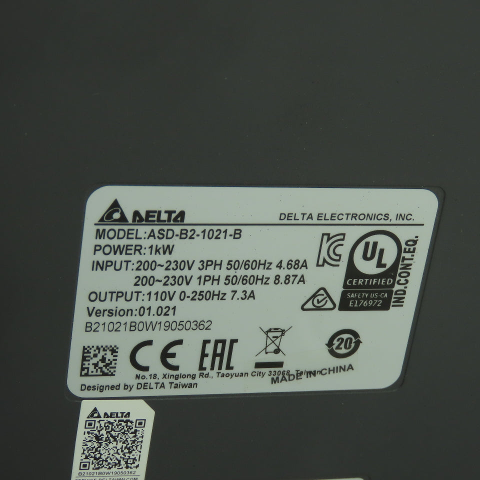 Delta ASD-B2-1021-B AC Servo Drive 3Ph 230V 4.68A Input 110V 7.3A Output 1kW