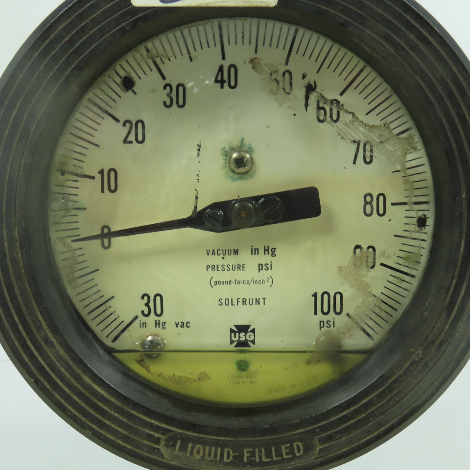 Solfrunt 30 IN Hg Vac To 100PSI Gauge Liquid Filled