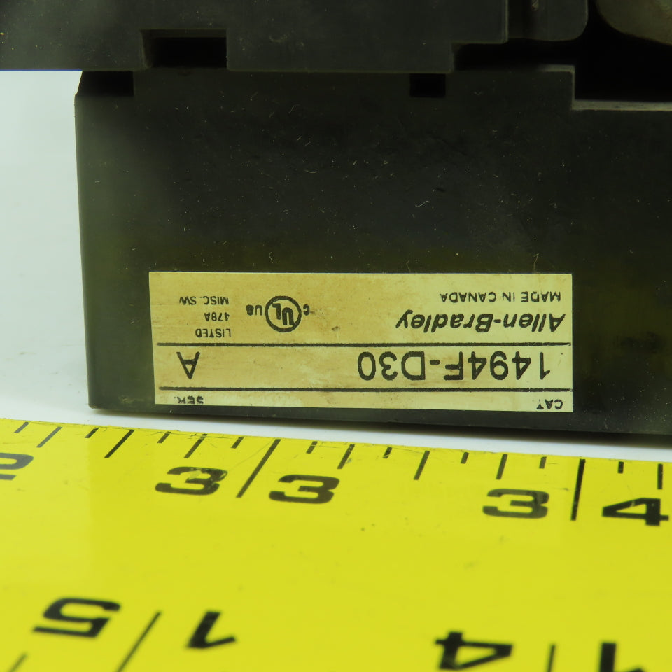 Allen Bradley 1494F-D30 30A Fusible Disconnect  Switch 600V W/Bottom Fuse Holder