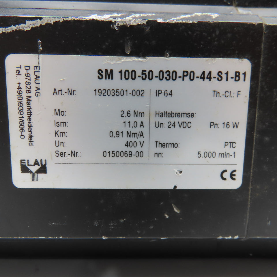Elau SM 100-50-030-P0-44-S1-B1 400V Servo Motor 5000RPM Servo Motor W/ Brake