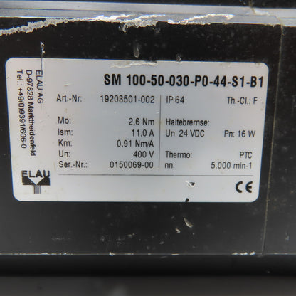 Elau SM 100-50-030-P0-44-S1-B1 400V Servo Motor 5000RPM Servo Motor W/ Brake