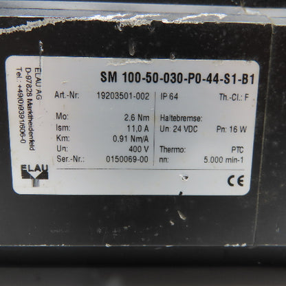 Elau SM 100-50-030-P0-44-S1-B1 400V Servo Motor 5000RPM Servo Motor W/ Brake