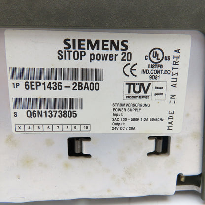Siemens 6EP1436-2BA00 SITOP Power Supply 400-500VAC 24VDC Output