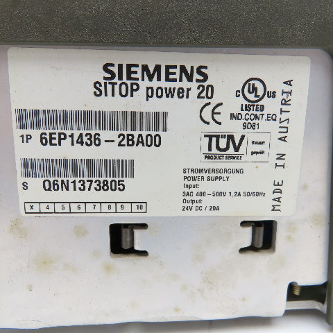 Siemens 6EP1436-2BA00 SITOP Power Supply 400-500VAC 24VDC Output