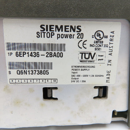 Siemens 6EP1436-2BA00 SITOP Power Supply 400-500VAC 24VDC Output
