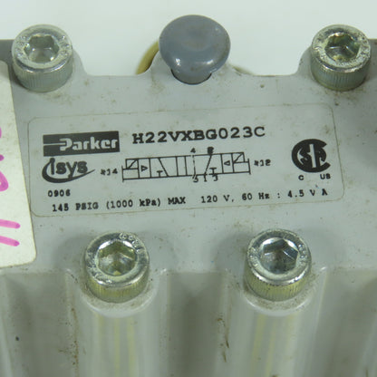 Parker H22VXBG023C 2-Position Pneumatic Solenoid Valve 120V W/ 5 Port Base
