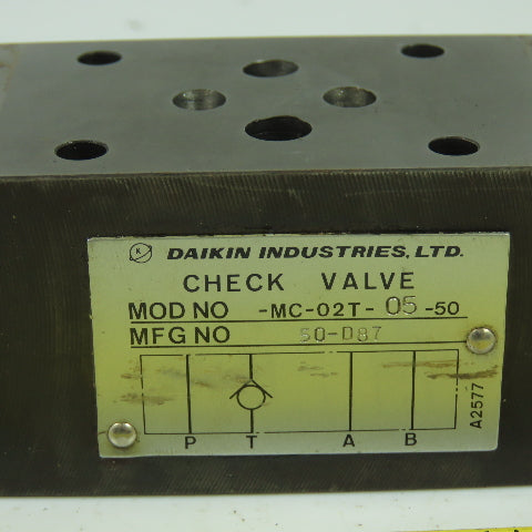 Daikin Industries MC-02T-05-50 Hydraulic Modular Check Valve