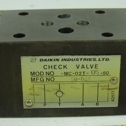 Daikin Industries MC-02T-05-50 Hydraulic Modular Check Valve