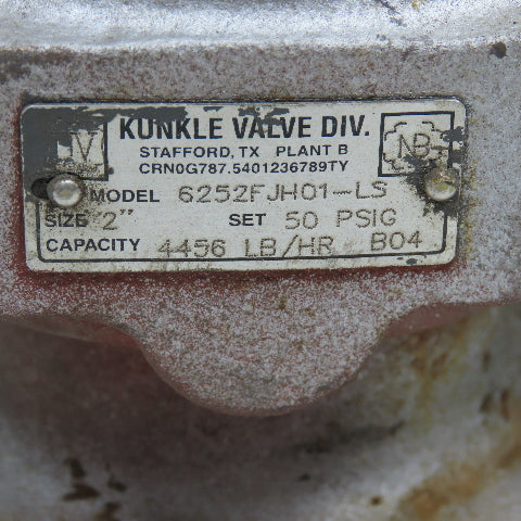 Kunkle 6252FJH01-LS 2" Flange 50 PSI Set Pressure Relief Valve 4456 Lb/Hr.
