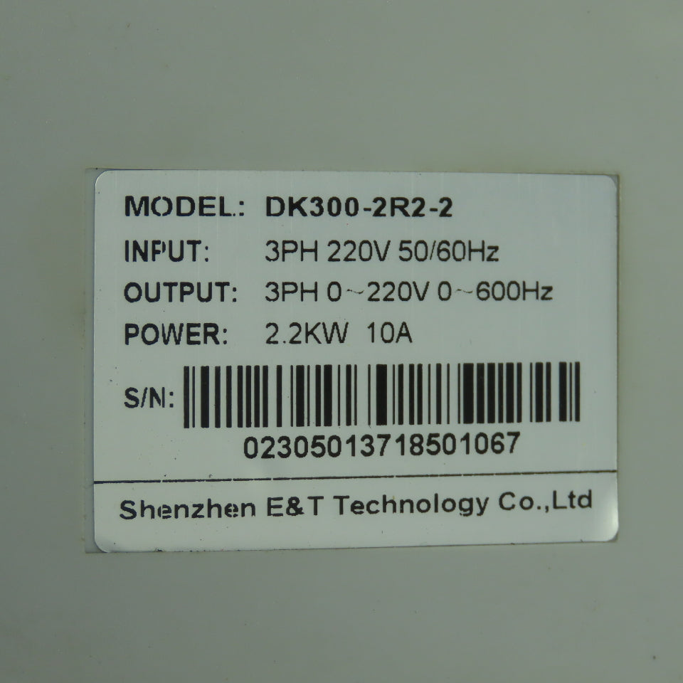 Shenzhen E&T Tech. DK300-2R2-2 Beta 3Ph Inverter Drive 220V 50/60Hz 2.2KW 10A
