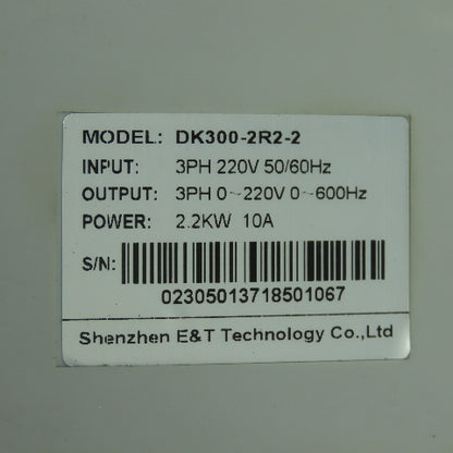 Shenzhen E&T Tech. DK300-2R2-2 Beta 3Ph Inverter Drive 220V 50/60Hz 2.2KW 10A