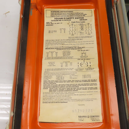 Square D H-362AWK 60A Fusible Safety Disconnect Switch 600V AC/DC Raintight