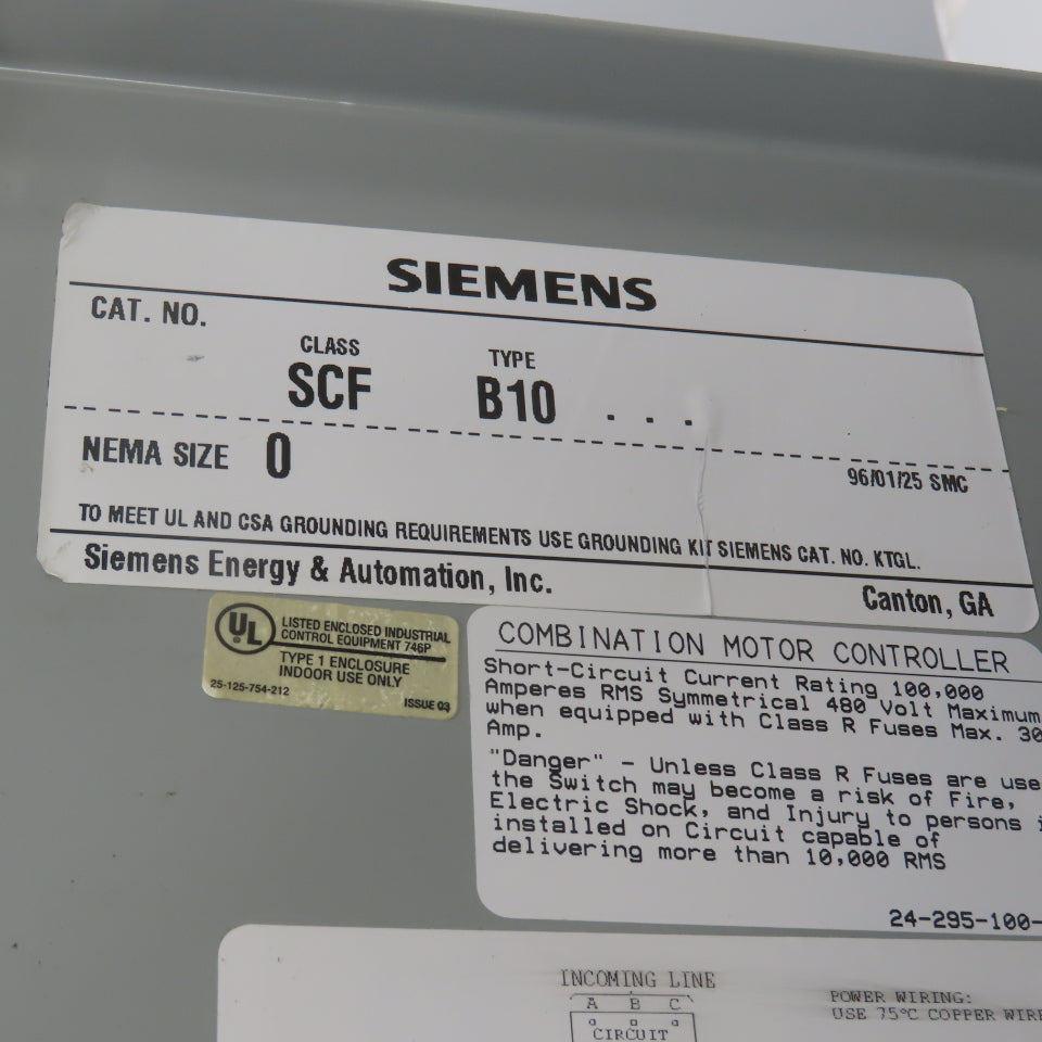 Siemens SCF B10 Size 0 Combination Motor Starter 3-5HP 18A 600VAC(Needs Repair)