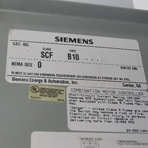Siemens SCF B10 Size 0 Combination Motor Starter 3-5HP 18A 600VAC(Needs Repair)