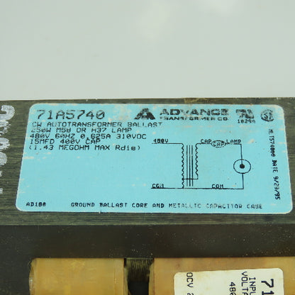 Advance 71A5740 480V 60Hz Ballast Kit Transformer 250W