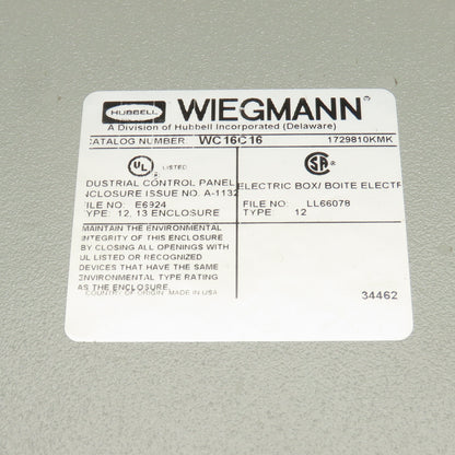 Wiegmann WC16C16 16x16" Type 12 Sloped Front Operator Interface Consolet