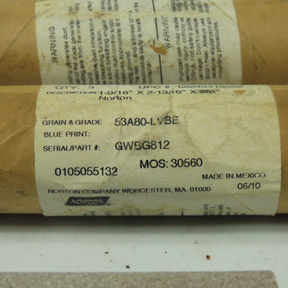 Norton 1-916"x2-13/16"x5/8" Grain 53A80-LVBE Alundum Grinding wheel Lot of 15