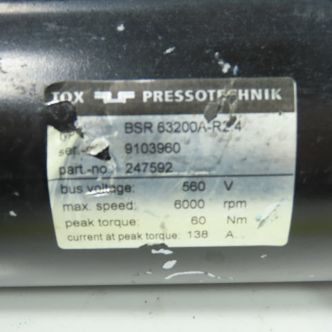 Tox Pressotechnik BSR 63200A-R2.4 Servo Motor 6000RPM 540V W/Gear Reducer
