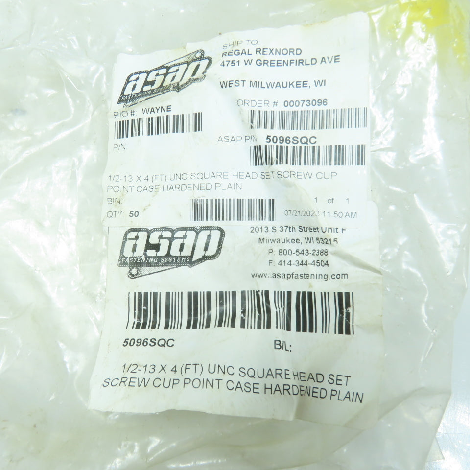Asap Fastening 5096SQC 1/2-13 x 4 UNC Square Head Set Screw Cup Point Lot Of 22